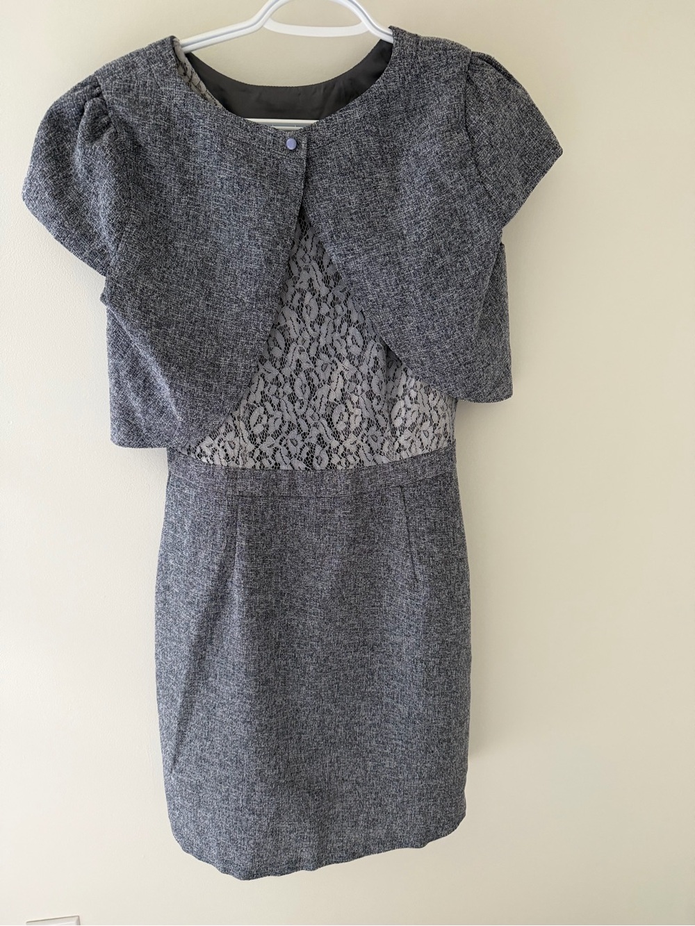 Angel Gray Tweed Lace-Front Midi Dress with Bolero